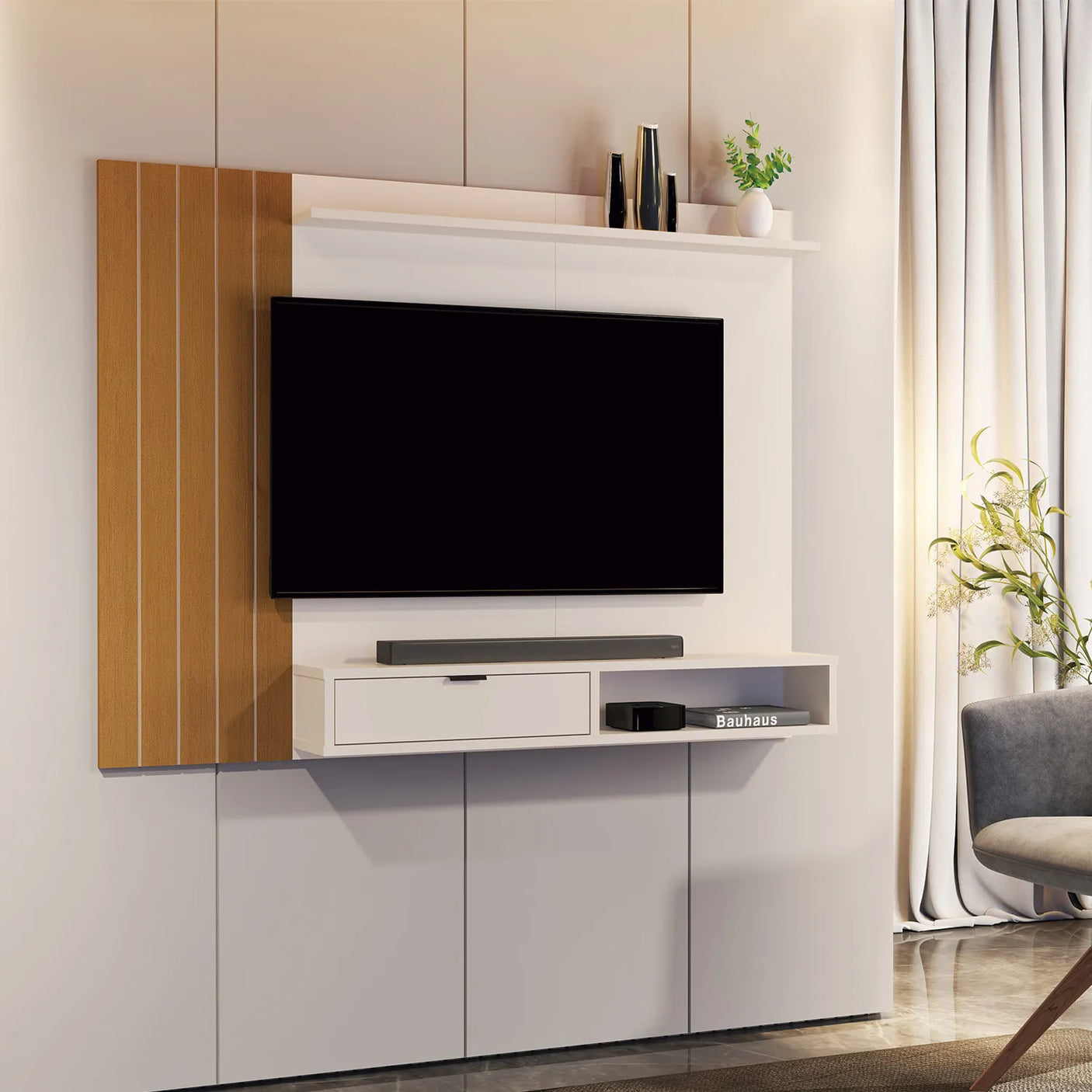 Painel 5001 Off White com Nature - Moveis JB