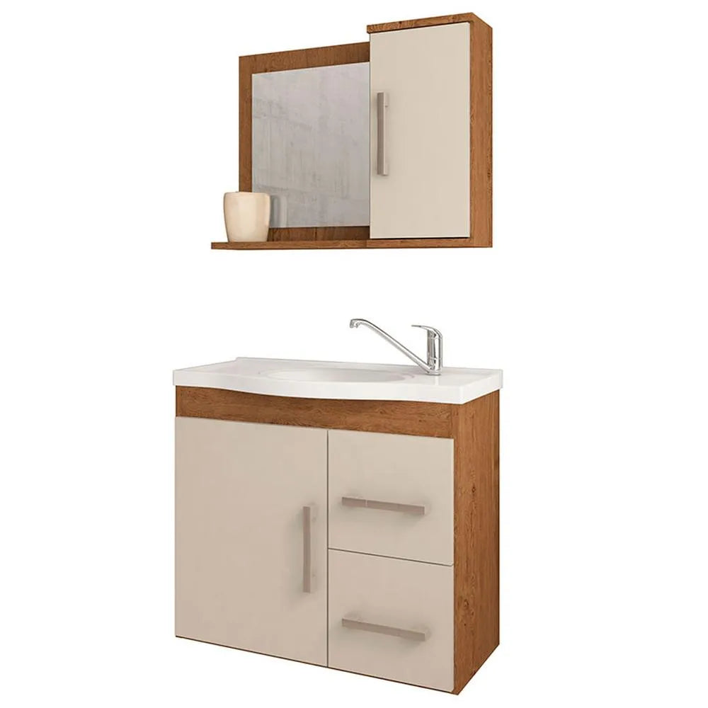 Gabinete 56x63,5cm Kit Armário Com Espelho Vix Amêndoa Mgm