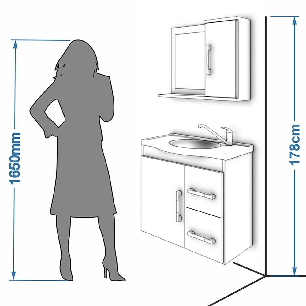 Gabinete 56x63,5cm Kit Armário Com Espelho Vix Amêndoa Mgm