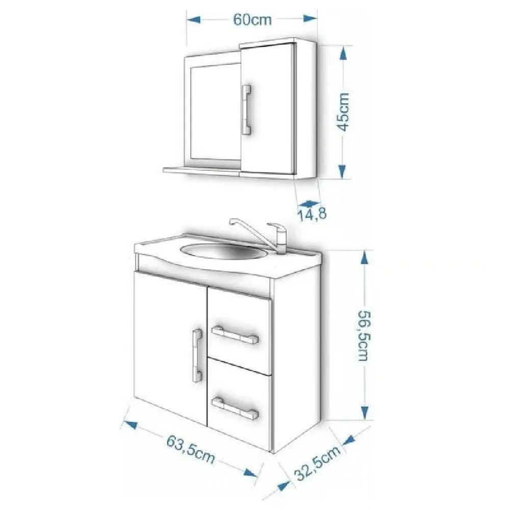 Gabinete 56x63,5cm Kit Armário Com Espelho Vix Amêndoa Mgm