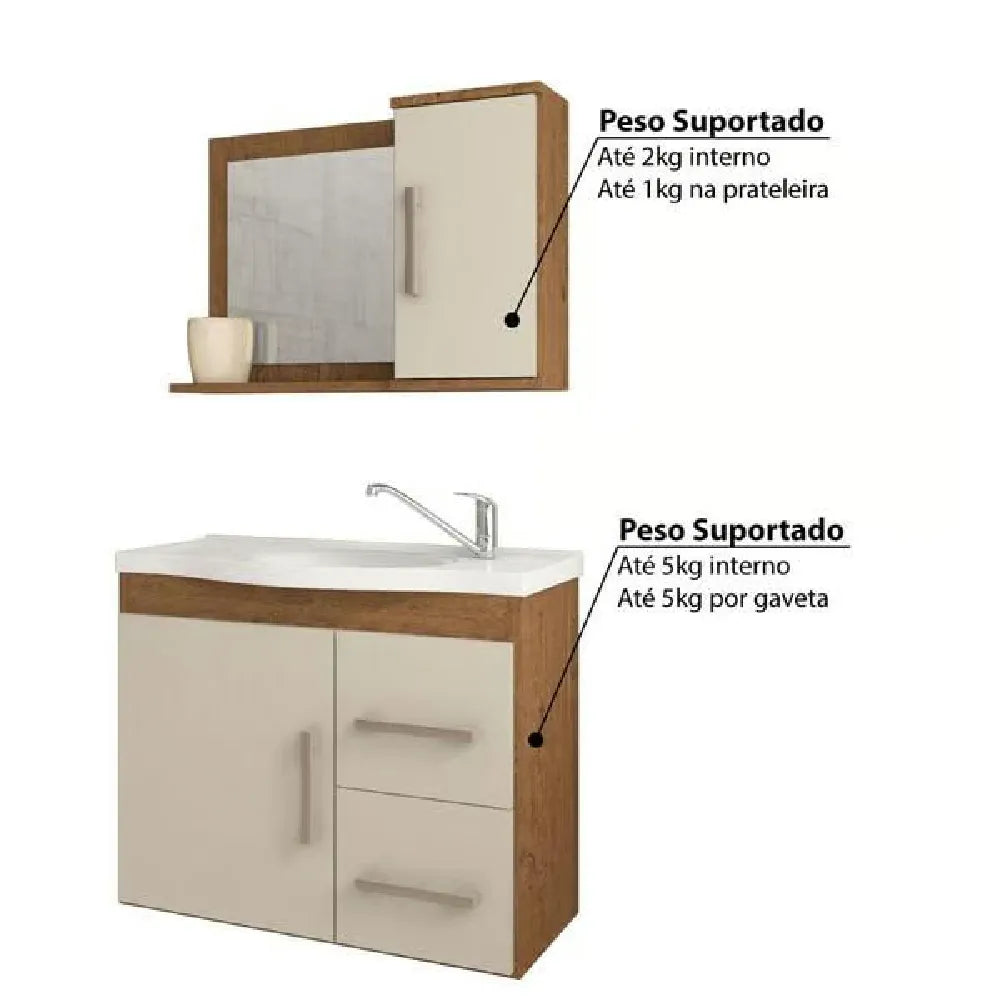 Gabinete 56x63,5cm Kit Armário Com Espelho Vix Amêndoa Mgm