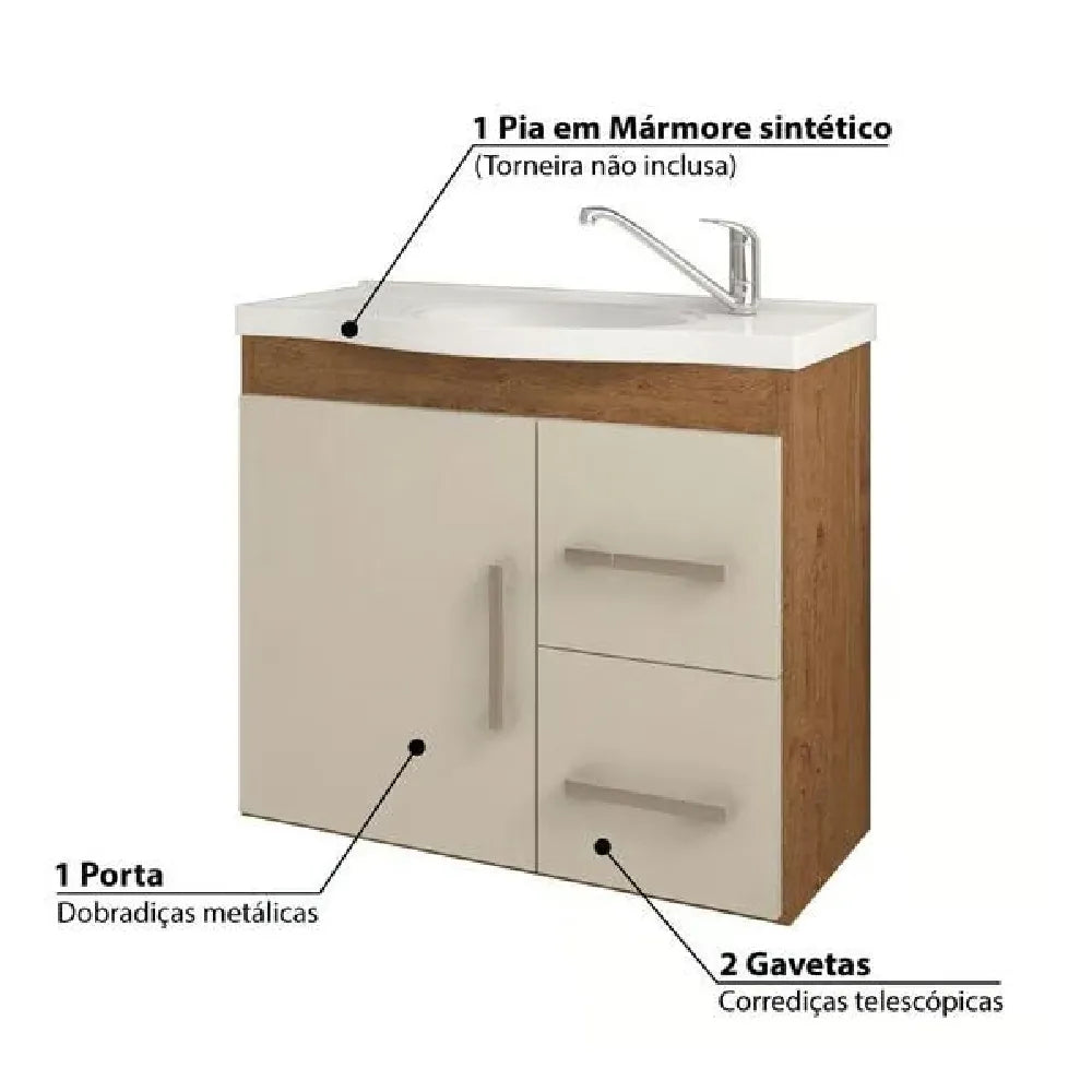Gabinete 56x63,5cm Kit Armário Com Espelho Vix Amêndoa Mgm