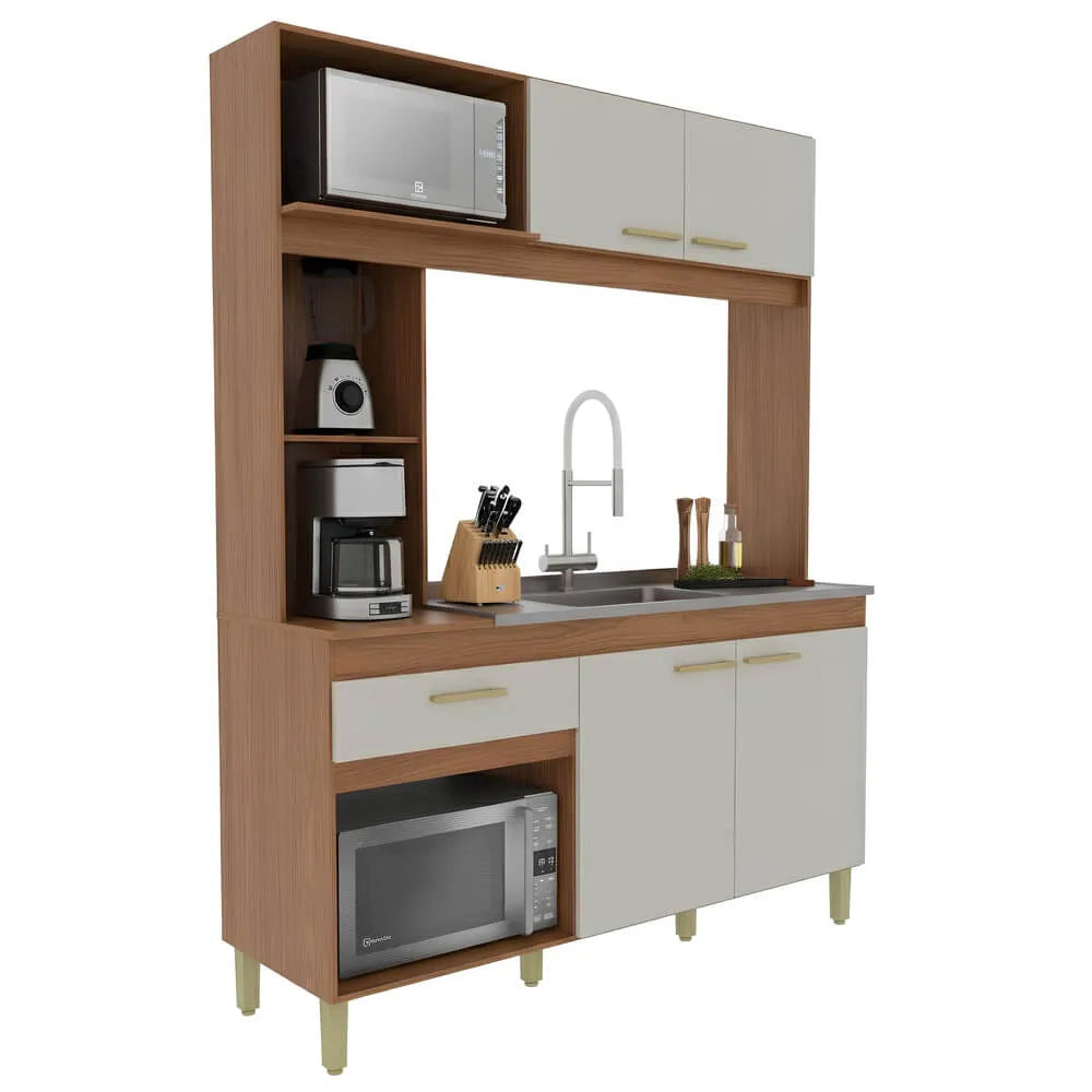 Cozinha Compacta 4 Portas Enne - Freijó/Off White