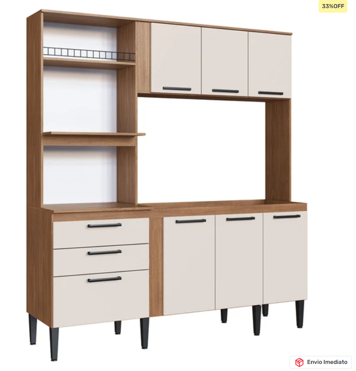 Cozinha Compacta Sophia 7 Portas 2 Gavetas Freijó/Off White - Irm Móveis