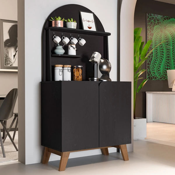 Balcão Buffet Bali 2 Portas 3 Prateleiras Preto - Artely Móveis