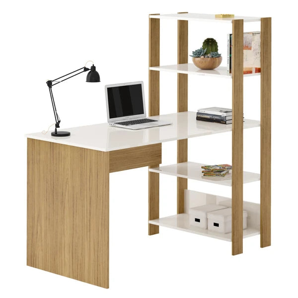 Mesa Escrivaninha Match 3 Prateleiras Off White/Carvalho - Artely