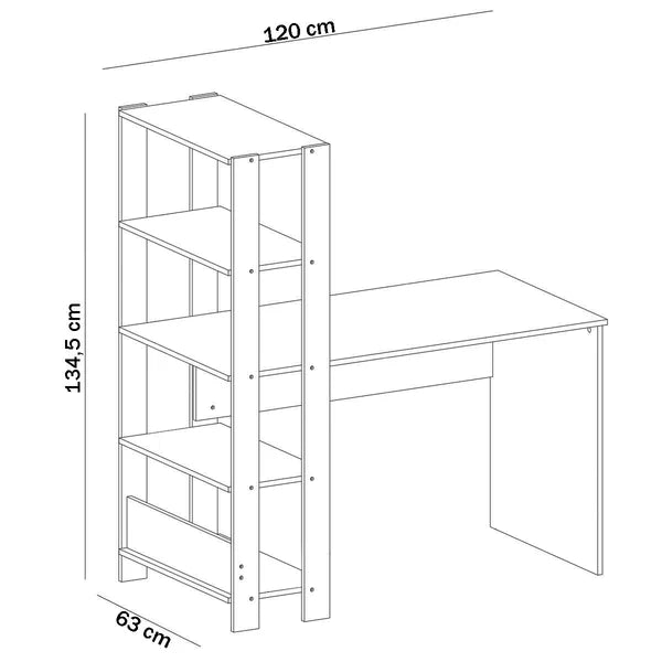 Mesa Escrivaninha Match 3 Prateleiras Off White/Carvalho - Artely
