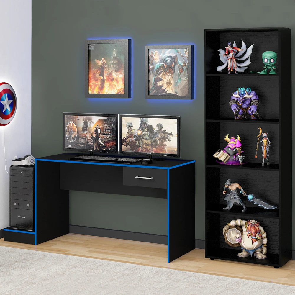 Quarto Gamer 2 Peças com 1 Mesa Gamer, 1 Estante Preto/Vermelho - Artely Móveis