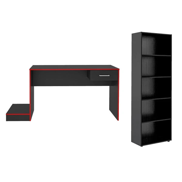 Quarto Gamer 2 Peças com 1 Mesa Gamer, 1 Estante Preto/Vermelho - Artely Móveis