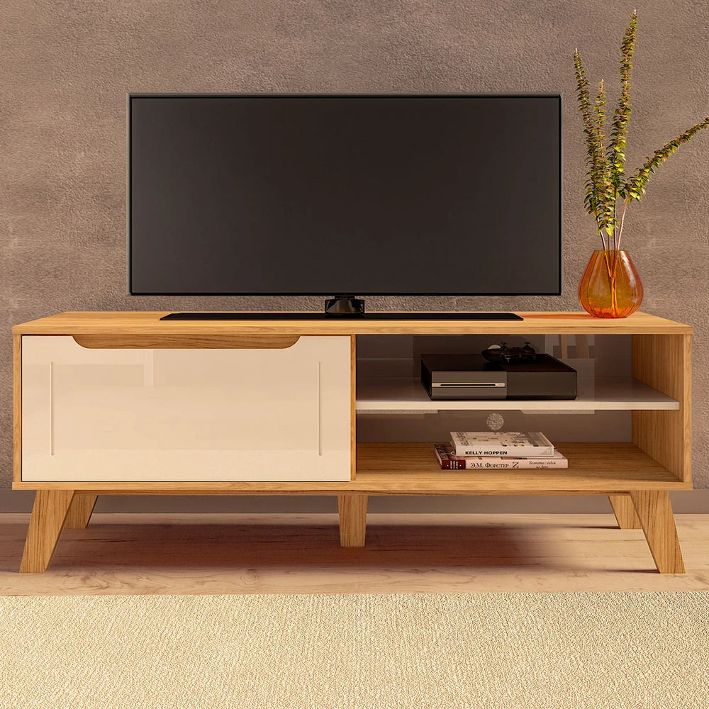 Rack para TV Até 60 Polegadas Lotus 1 Porta Cinamomo/Off White - Artely Móveis