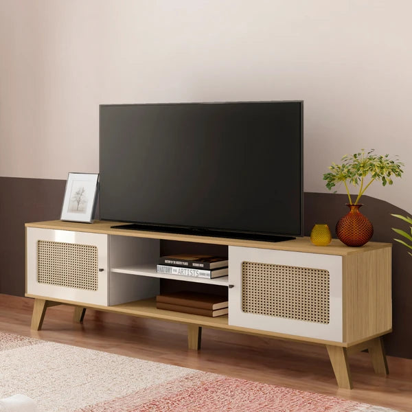 Rack para TV Até 75 Polegadas Charlotte 2 Portas Cinamomo/Off White - Artely Móveis