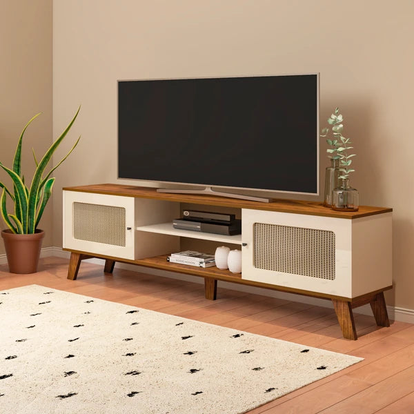 Rack para TV Até 75 Polegadas Charlotte 2 Portas Cinamomo/Off White - Artely Móveis