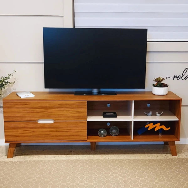 Rack para TV Até 75 Polegadas Verona 2 Gavetas Off White/Pinho - Artely Móveis