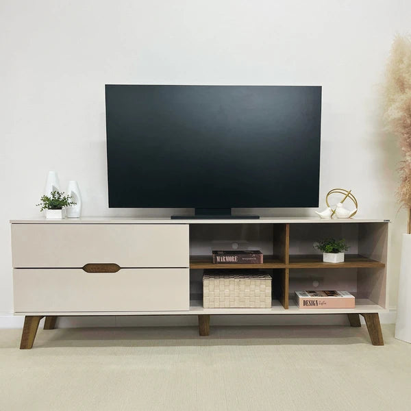 Rack para TV Até 75 Polegadas Verona 2 Gavetas Off White/Pinho - Artely Móveis